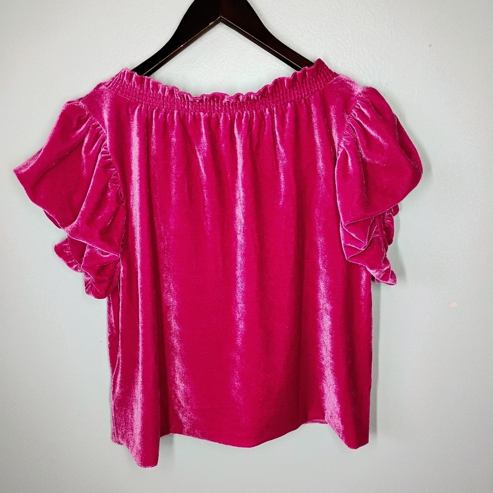 Free People Terese Velvet Top Womens XS Hot Pink Tassels Boxy Coquette Feminine - Picture 6 of 13